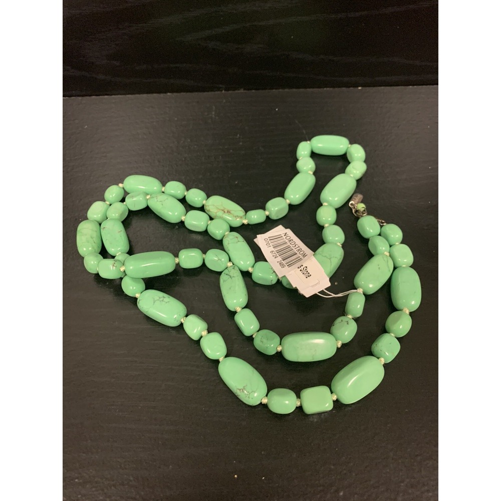 Vintage Nordstrom Anthology Genuine Precious‎ Green Stone 37"L 925 Clasp